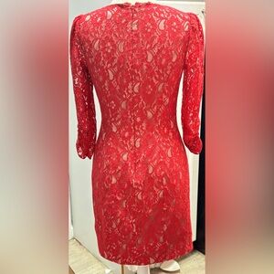Aqua Vibrant Red Lace Long Sleeve Dress